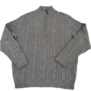 Lacoste Cable Knit Quarter Zip Sweater Men's Large Gray Size 6